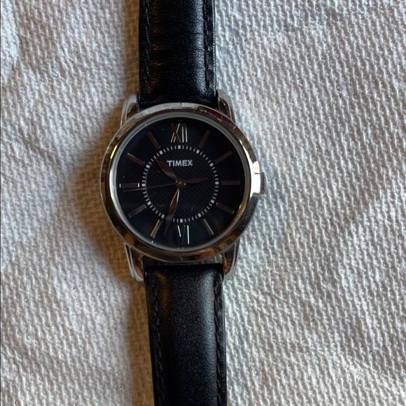 Timex Accessories - Timex Silver and Black Leather Watch